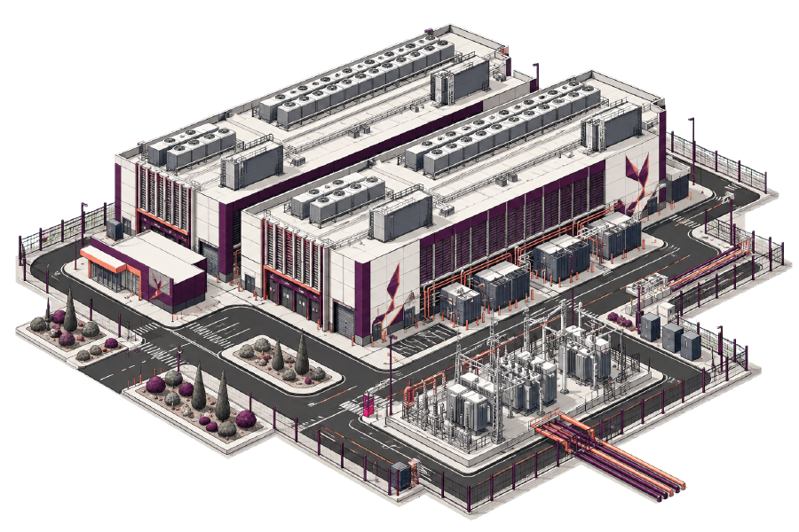 Isometric illustration of a Carason Ward hyperscale data centre